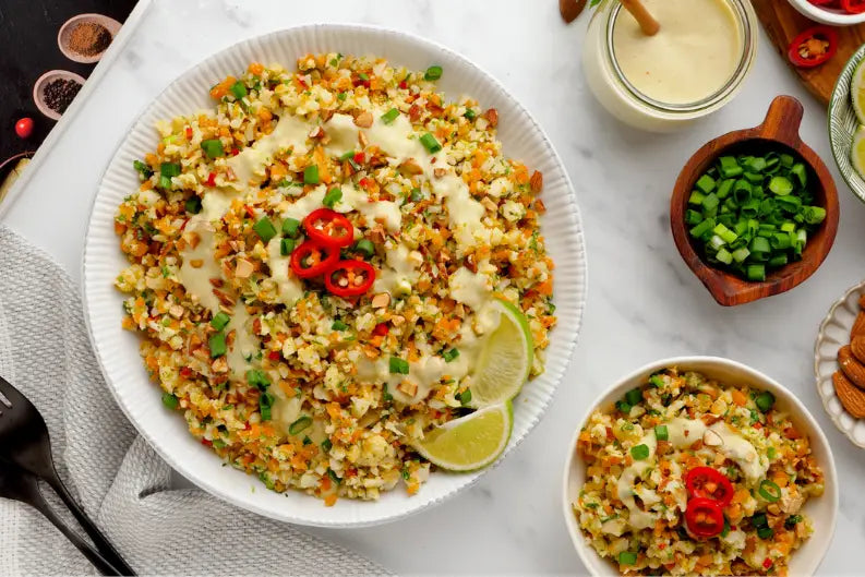 Thai Cauliflower Rice Salad with Avocado Cream Dressing