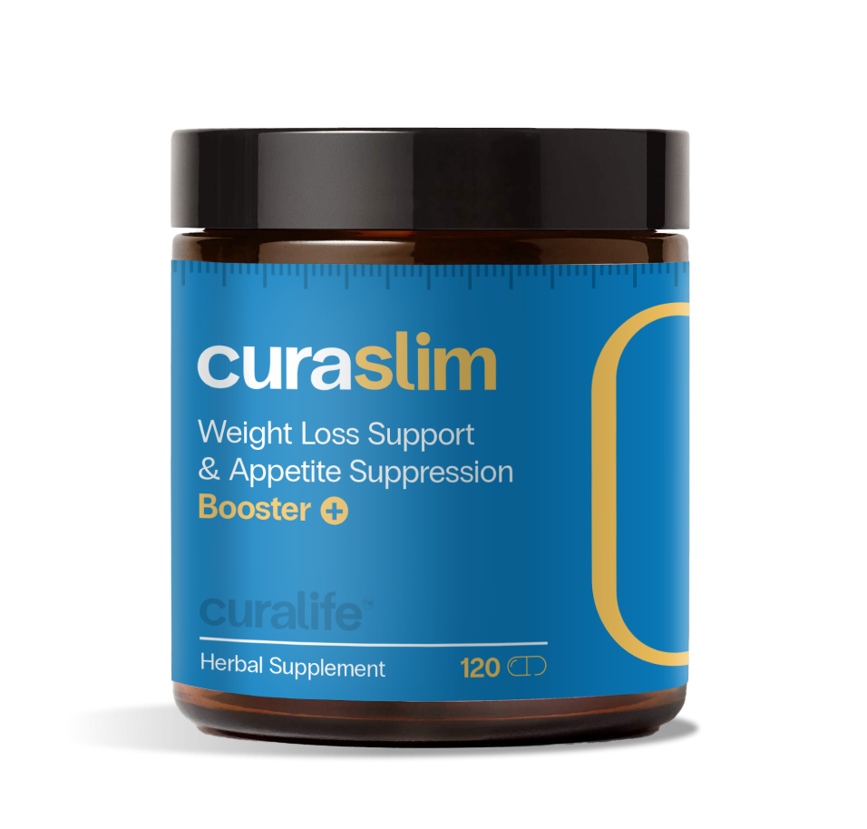 A bottle of CuraSlim weight loss supplement
