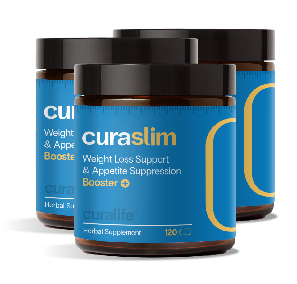 A bottle of Curaslim weight loss support pills