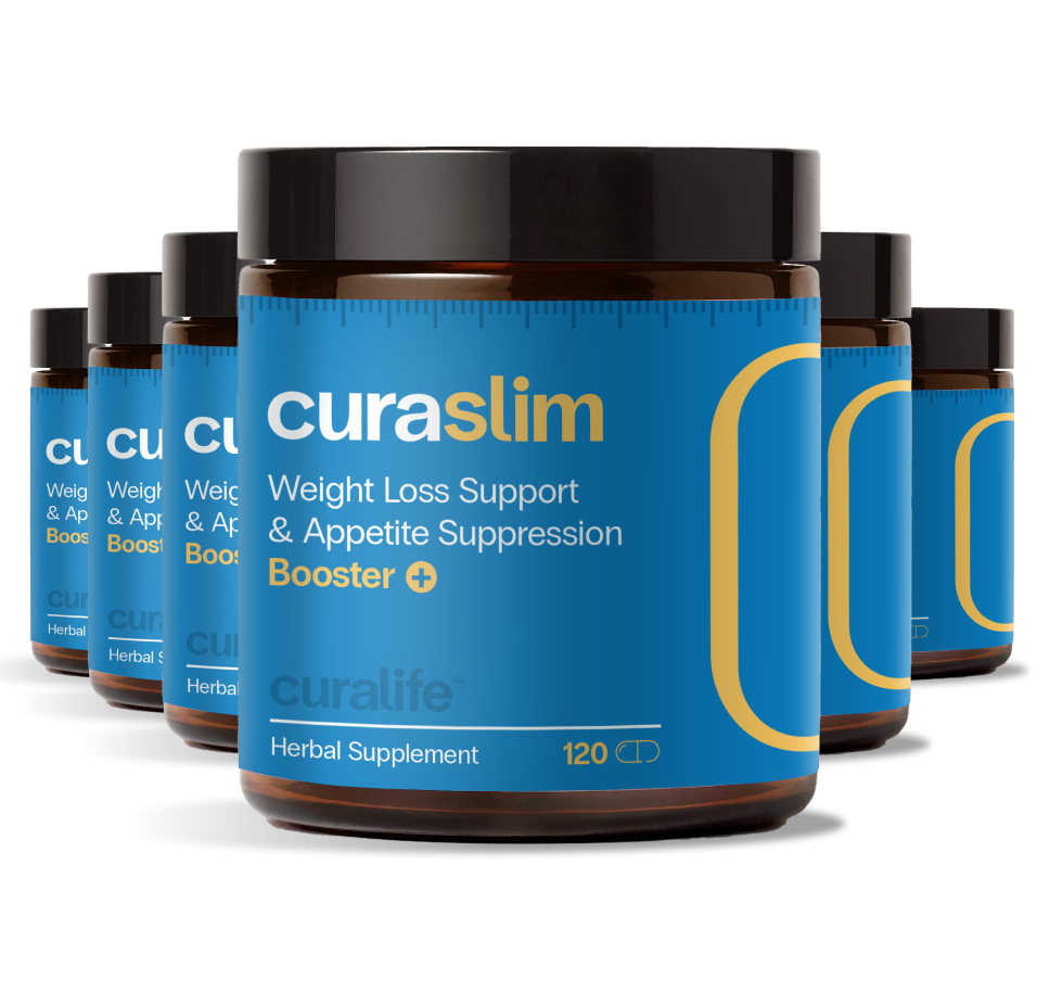 A bottle of CuraSlim weight loss support pills